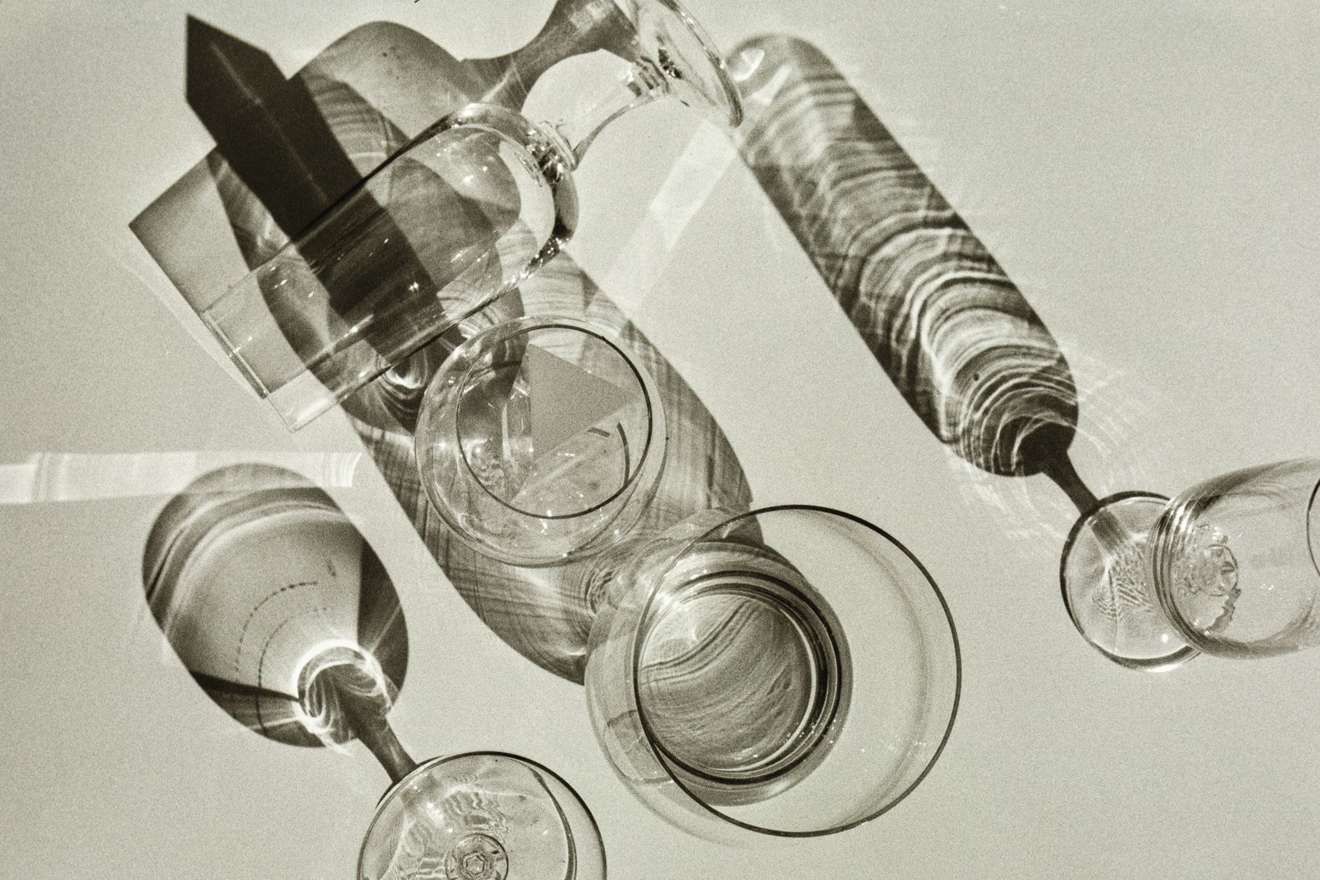 artistic light and shadow of glassware on table